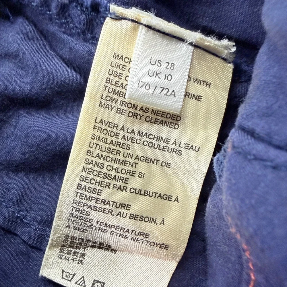 Anthropologie Wide Leg Pants Linen Blend Utility Patch Pocket Navy Blue 28 Women